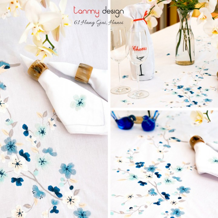 Table cloth - apricot blossom embroidery